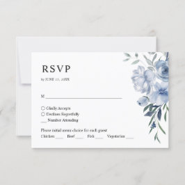 Cartão RSVP Casamento de Código QR Azul com Dureza Floral Simp