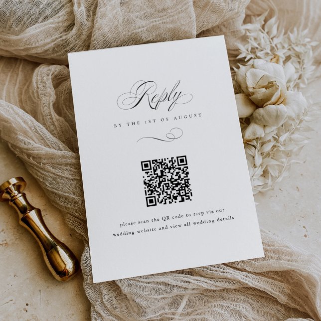 Cartão RSVP Casamento de Código QR Clássico de Script Elegante (Criador carregado)