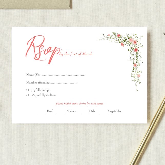 Cartão RSVP Casamento de Código Qr com Script de Rosa Botânico (Criador carregado)