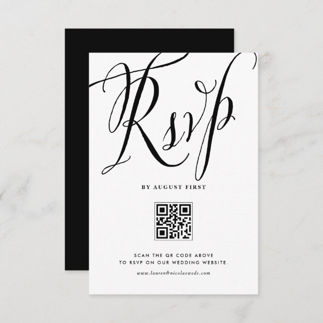 Cartão RSVP Casamento de Código QR da Caligrafia Russa Negra (Frente/Verso)