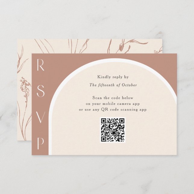 Cartão RSVP Casamento de código QR de Arch Simples Moderno de  (Frente/Verso)