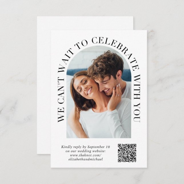 Cartão RSVP Casamento de Código QR de Foto em Arch Elegante (Frente/Verso)