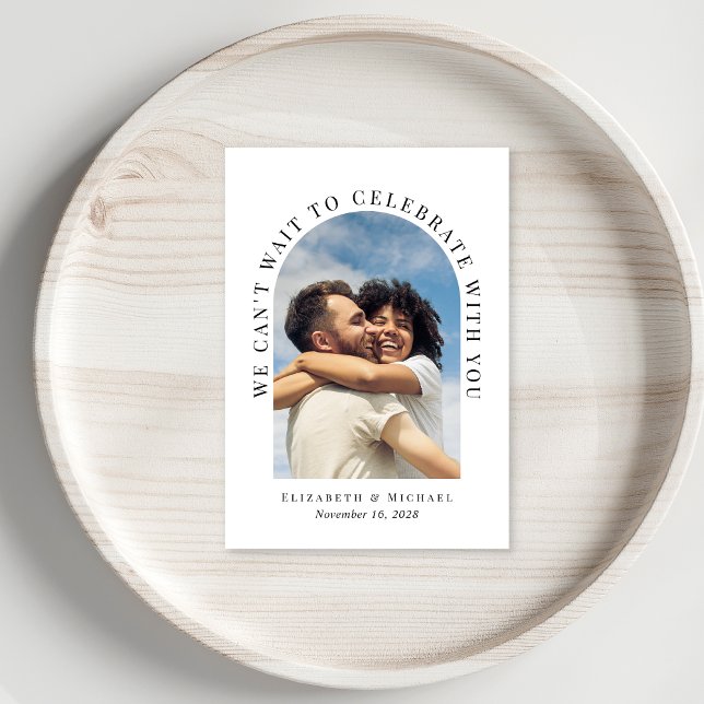 Cartão RSVP Casamento de Código QR de Foto em Arch Elegante (Criador carregado)