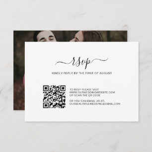 Cartão RSVP Casamento de Código QR de Foto Simples Preto e Bra