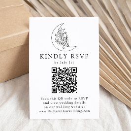Cartão RSVP Casamento de Código QR de Lua Botânica Elegante e
