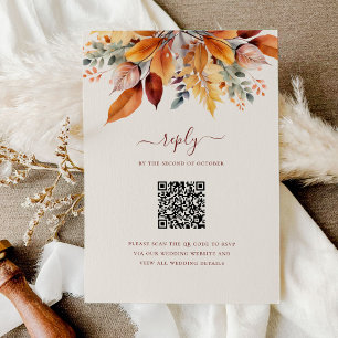 Cartão RSVP Casamento de Código QR de outono de Elegante