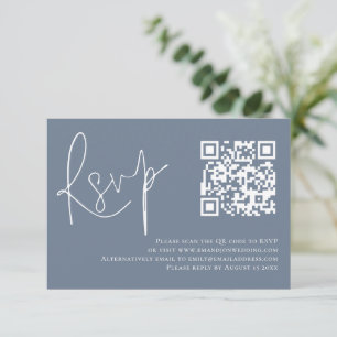 Cartão RSVP Casamento de Código QR de Script Azul com Dusty Mi