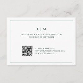 Cartão RSVP Casamento de Código QR do Monograma Verde da Flore