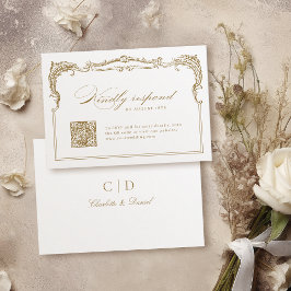 Cartão RSVP Casamento de código QR do script clássico de quadr