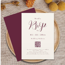 Cartão RSVP Casamento de Código QR do Script Elegante de Creme