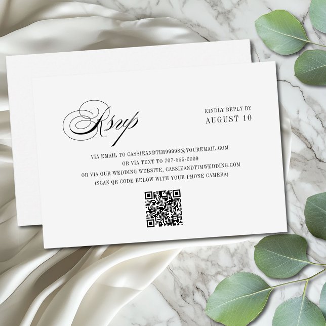 Cartão RSVP Casamento de Código QR do Script Romântico de Bran (Criador carregado)