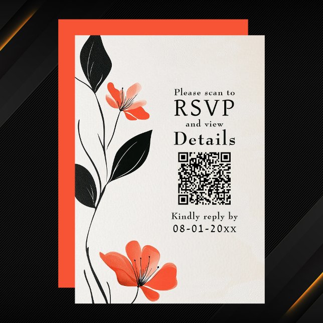 Cartão RSVP Casamento de Código QR dos Blooms de Elegância Flo (Modern Floral Elegance Bold Blooms QR Code Wedding RSVP Card)