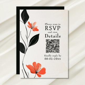 Cartão RSVP Casamento de Código QR dos Blooms de Elegância Flo