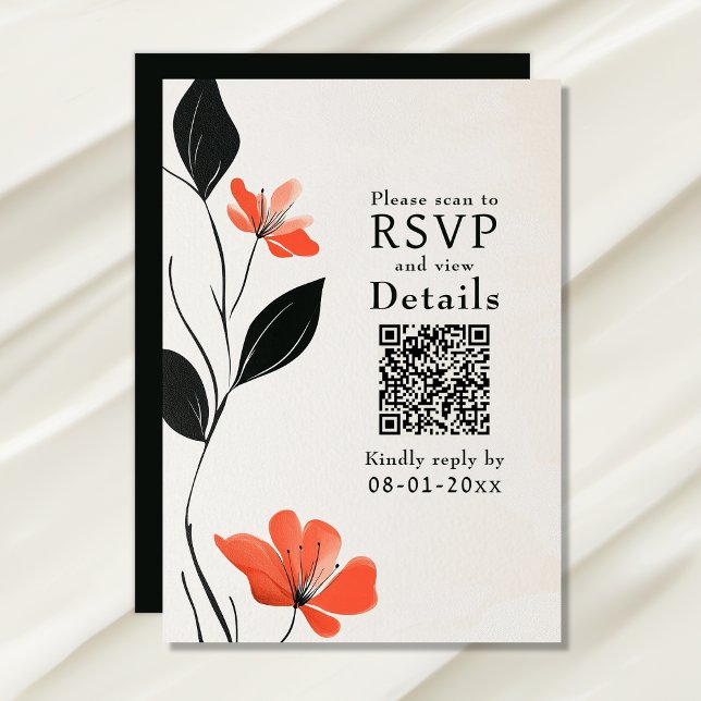 Cartão RSVP Casamento de Código QR dos Blooms de Elegância Flo (Modern Floral Elegance Bold Blooms QR Code Wedding RSVP Card)