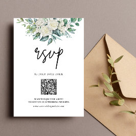 Cartão RSVP Casamento de Código QR Floral Floral de Rosa Branc