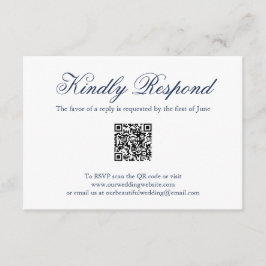 Cartão RSVP Casamento de Código QR Formal Azul de Marinho Trad