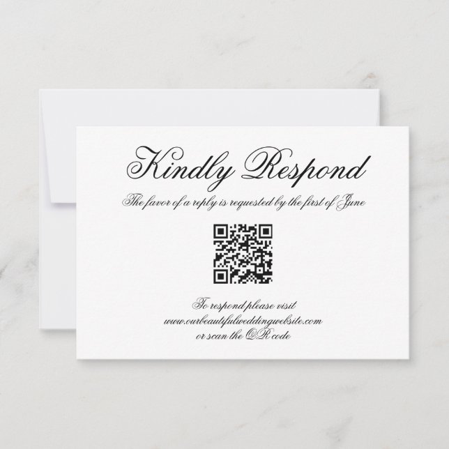 Cartão RSVP Casamento de Código QR Formal de Caligrafia Elegan (Frente)