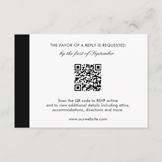 Cartão RSVP Casamento de Código QR Moderno Elegante Mínimo (Frente)