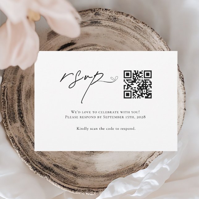 Cartão RSVP Casamento de Código QR Moderno Minimalista (Criador carregado)