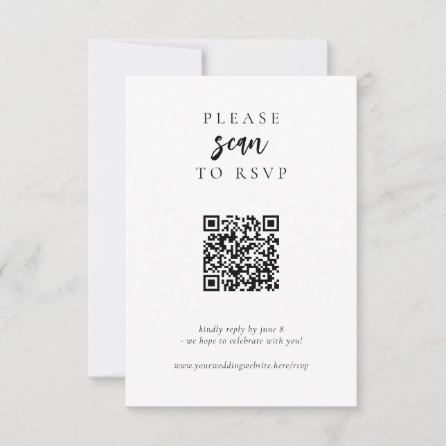 Cartão RSVP Casamento de Código QR Online Simples Moderno (Frente)