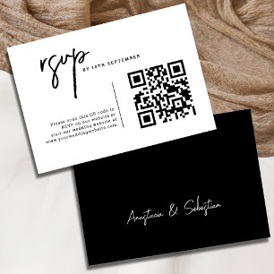 Cartão RSVP Casamento de código QR preto e branco Elegante sim