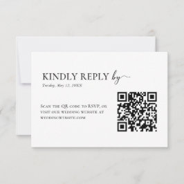 Cartão RSVP Casamento de código QR preto e branco legante