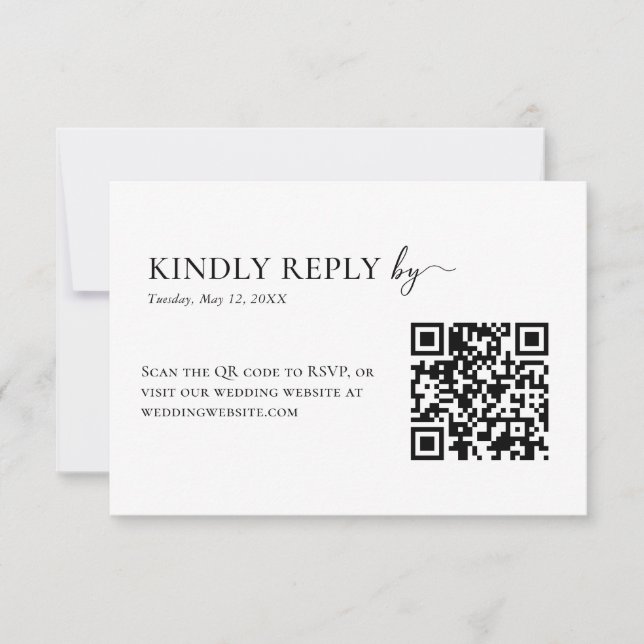 Cartão RSVP Casamento de código QR preto e branco legante (Frente)