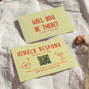 Cartão RSVP Casamento de Código QR Único Desenhado à Mão Color