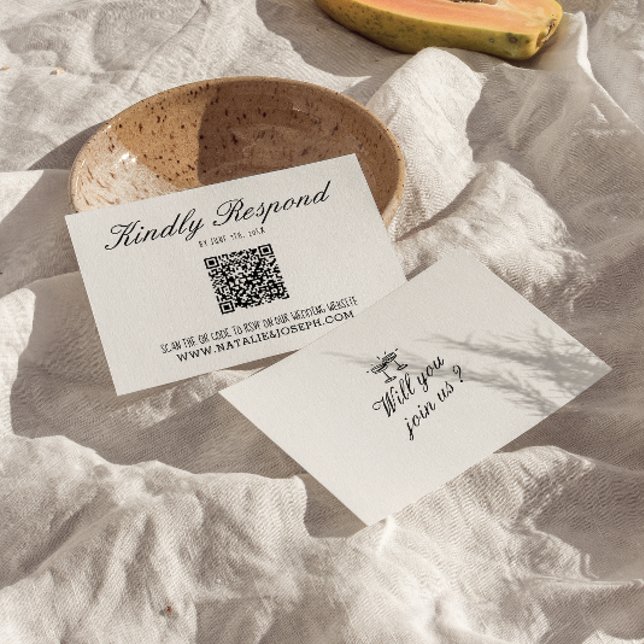 Cartão RSVP Casamento de Código QR Único Escrito à Mão (Criador carregado)