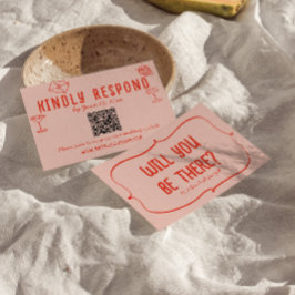 Cartão RSVP Casamento de Código QR Único Vermelho Cor-de-Rosa 