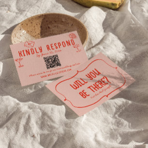 Cartão RSVP Casamento de Código QR Único Vermelho Cor-de-Rosa 