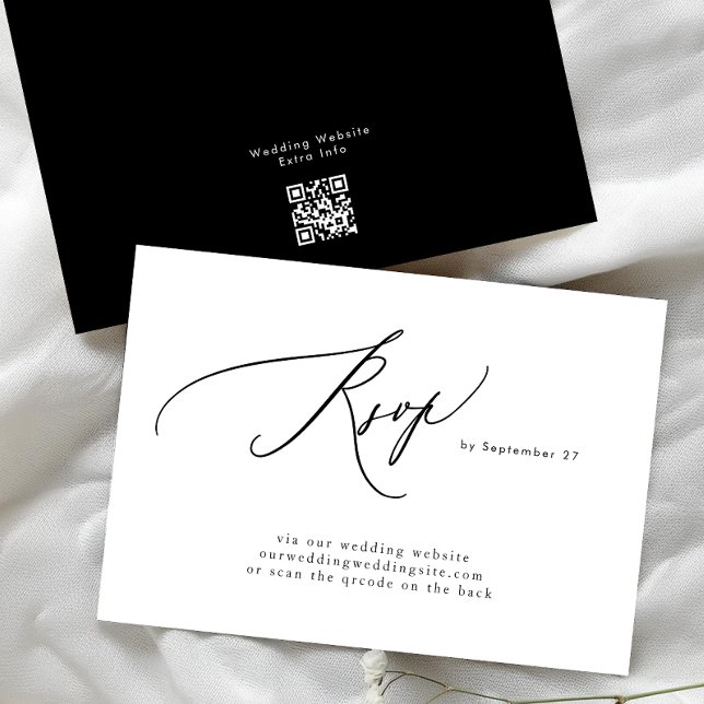 Cartão RSVP Casamento de Código Simples de QR Preto e Branco M (Criador carregado)