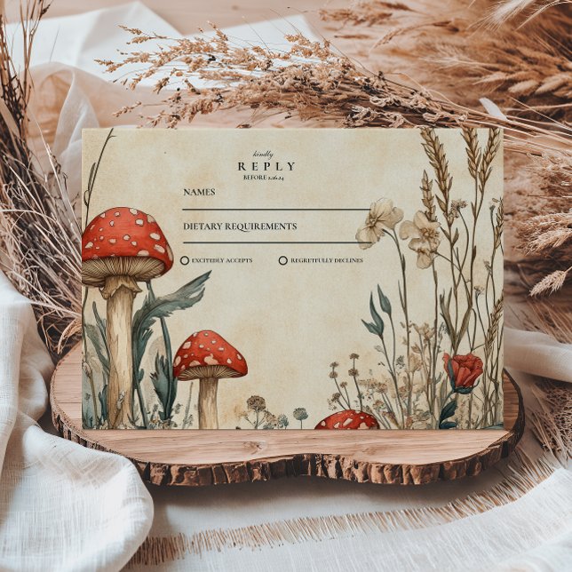 Cartão RSVP Casamento de Cogumelos de Woodland Whimsical (Criador carregado)