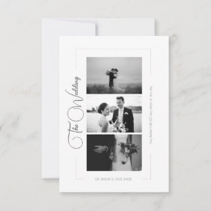 Cartão RSVP Casamento de Colagem de Fotos Branca e Preta Elega