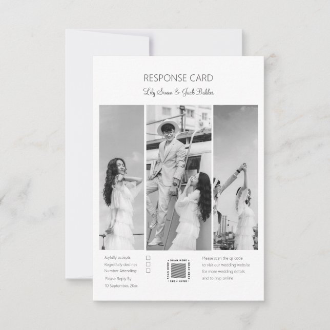 Cartão RSVP Casamento de Colagem de Fotos em Preto e Branco El (Frente)