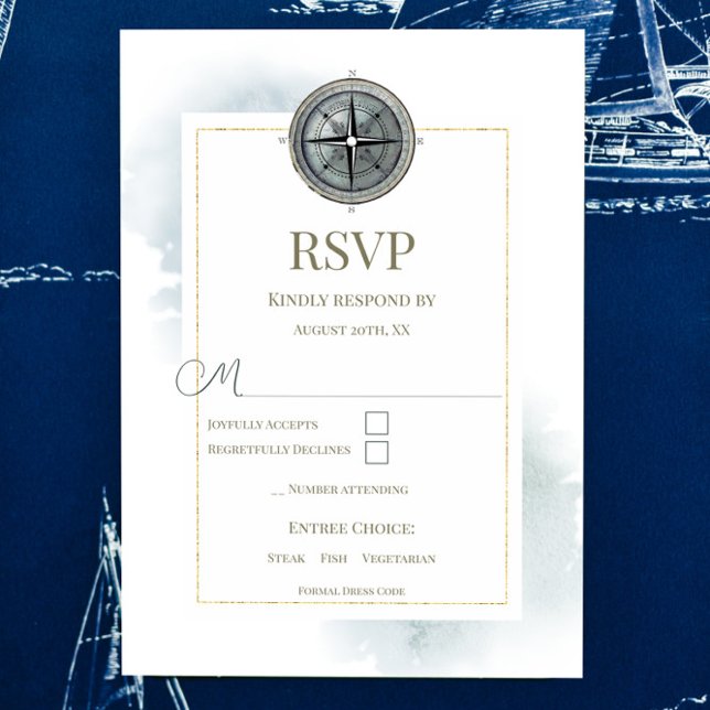 Cartão RSVP Casamento de Compass Náutico Vintage (Vintage Nautical Compass Wedding RSVP Card)