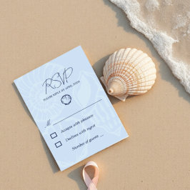 Cartão RSVP Casamento de Conchas Azuis Costeiras