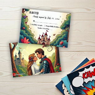 Cartão RSVP Casamento de Conto de Fadas no Castelo Florestal