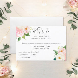 Cartão RSVP Casamento de Cor de Água Botânica de Rosas Rosa-Es