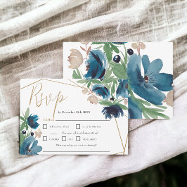 Cartão RSVP Casamento de Cor de Água Floral, dourado e empoeir