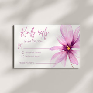 Cartão RSVP Casamento de Cor de Água Minimalista da Flor Rosa