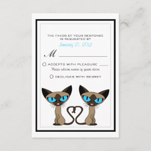 Cartão RSVP Casamento de Coração de Cauda dos Gatos Siameses C