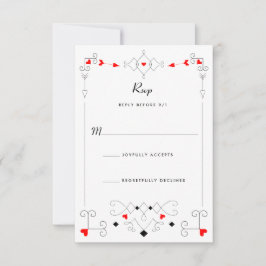 Cartão RSVP Casamento de Corações e Diamantes de Vegas
