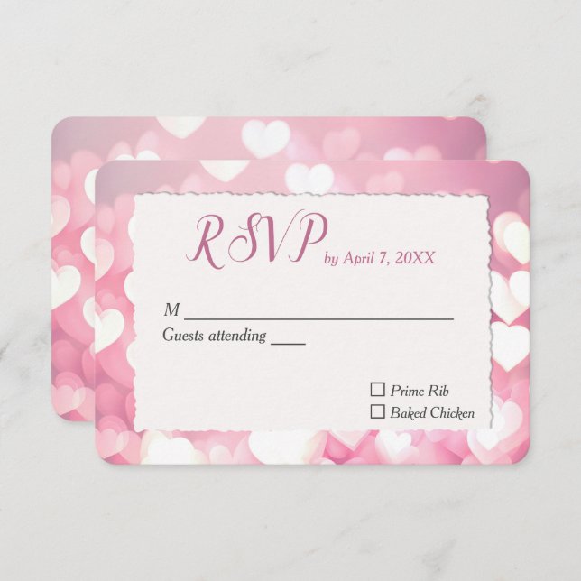 Cartão RSVP Casamento de Corações Rosa (Frente/Verso)