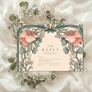 Cartão RSVP Casamento de Coral Wildflower Frame