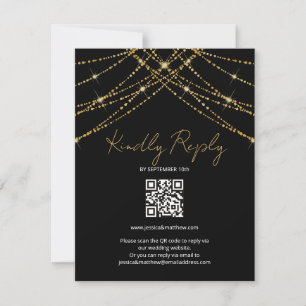 Cartão RSVP Casamento de Cordas Douradas Românticas