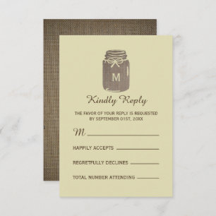 Cartão RSVP Casamento de Country Burlap Mason Jar