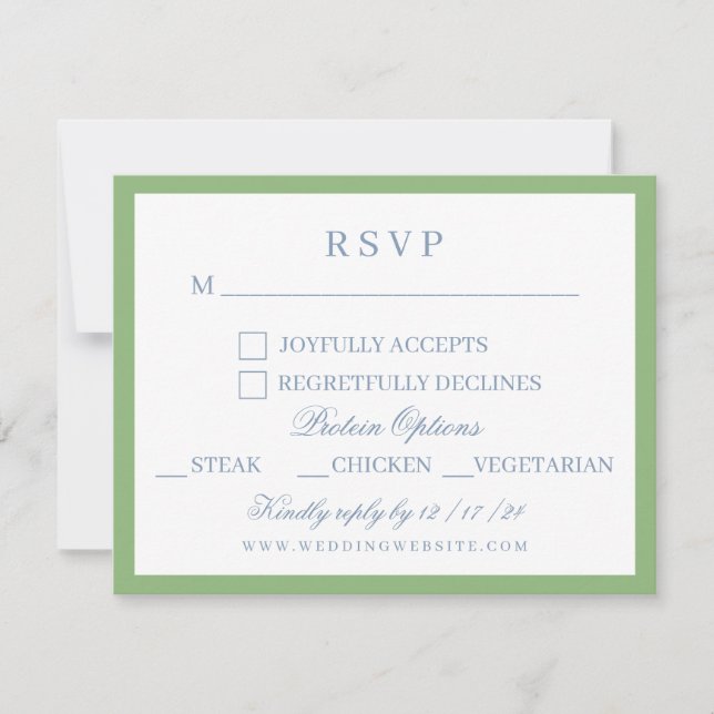 Cartão RSVP Casamento de Crest de Hydrangea Azul e Branco (Frente)