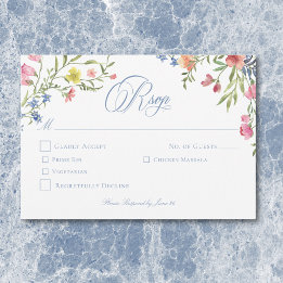 Cartão RSVP Casamento de Crest de Pastel Azul e Derramado Eleg