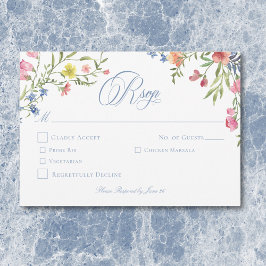 Cartão RSVP Casamento de Crest de Pastel Azul e Derramado Eleg